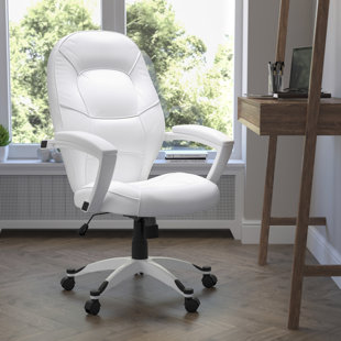 FLASH FURNITURE Mid-Back White LeatherSoft Tapered Back Executive Swivel Office Chair with Arms (Set of 2)