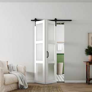 CHIC MODE 3 Lite Frosted Glass Prefinished Bi-Fold Barn Door With Hardware Kit, Assembly required