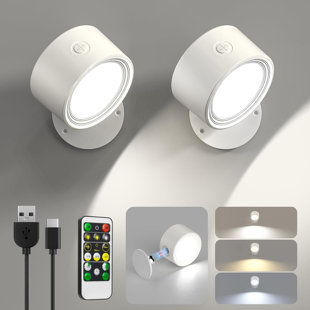 ORREN ELLIS LED Wall Sconces 2 Pcs with Remote, Wall Mounted Lights Rechargeable Battery Operated