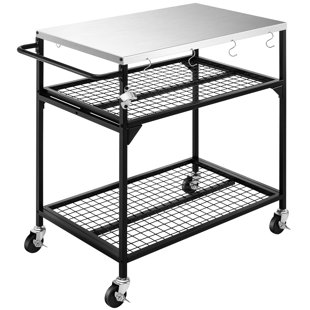 ARLMONT & CO. Taveyon Stainless Steel Outdoor Grill Cart, Grill Table with 4 Brakable Swivel Casters Three-Shelf Movable Food Prep and Work Cart Table Heavy Duty Pizza Oven Table, 35.43"×19.69"×35.43", Cover included