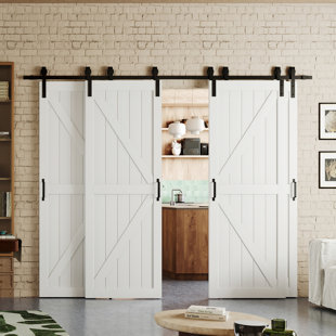 DOOOLI K Shape Design - Manufacture Wood Double Sliding Bypass Barn Door With Hardware