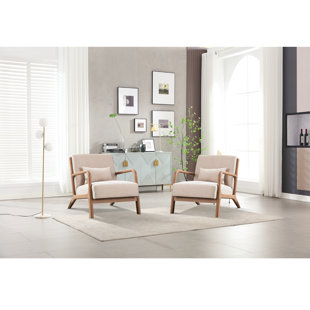 WADE LOGAN® Bonnita 26" Wide Modern Linen Solid Wood Arm Accent Chair with Pillow (Set of 2)