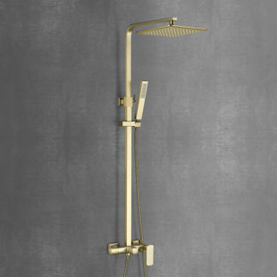 AQUA GALLERY 43.3” Solid Brass 3-Function Height Adjustable Wall Mounted Outdoor Shower System With Handheld Shower Head