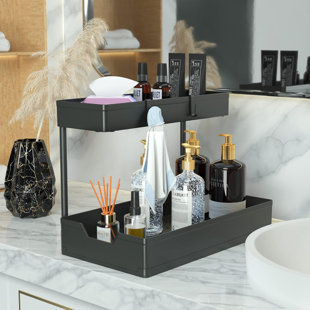 ADECO TRADING 2 Tier Bathroom Cabinet Organizer With Sliding Basket, Multi-Purpose Under Sink Organizers And Storage For Bathroom Kitchen