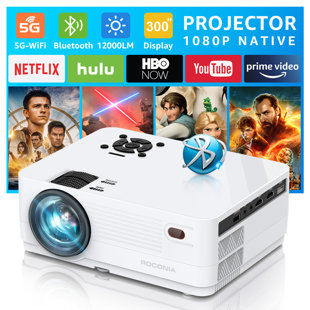 ROCONIA Native 1080P 5G WiFi Bluetooth Projector,12000LM Full HD Movie Projector, LCD technology 300" Display for Outdoor Movies Support 4k Home Theater,（Projector with Carrying Bag）