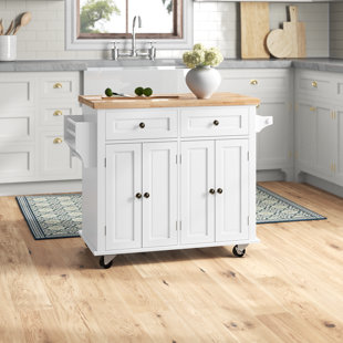 LARK MANOR™ Ahlanni 39.9"W Kitchen Island with Solid Wood Top, Locking Wheels, Spice & Towel Rack