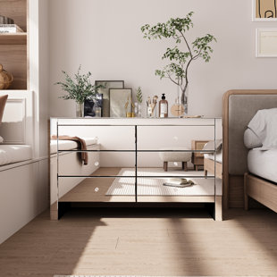 MERCER41 Ketisha 16" W 6 Drawer Glass Mirrored Double Dresser