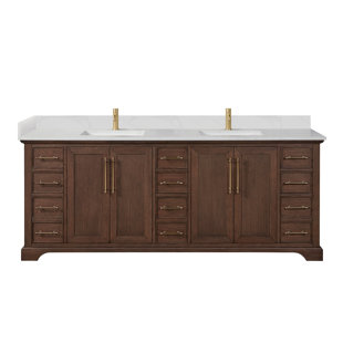 CHARLTON HOME® Delisma 84" Double Bath Vanity with Silk White Quartz Stone Top