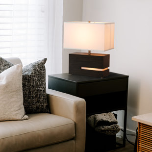 NOVA OF CALIFORNIA Zen Reclining Table Lamp - Gilded Ebony Wood Finish, Weathered Brass, White Linen Shade