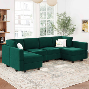 HOKKU DESIGNS 116.6'' Velvet Modular Sofa with Storage Seats 7-Pieces Sectional U Shaped Sofa Set