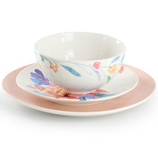 HomeStyle Entertaining Goji Blossom Decorated 12 Piece Fine Ceramic Dinnerware Set