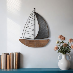 BREAKWATER BAY Coastal 19" Metal Boat Wall Decor Nautical Brown and Charcoal Gray