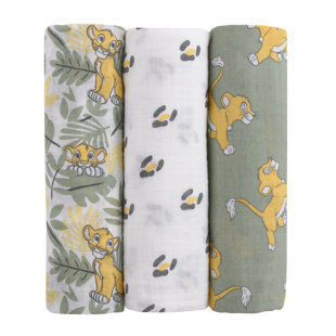 NoJo Disney Lion King Sage, Yellow, and White 3 Piece Muslin Swaddle Baby Blanket Set (Set of 3)