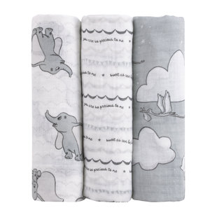 NoJo Disney Dumbo Gray and White 3 Piece Muslin Swaddle Baby Blanket Set (Set of 3)