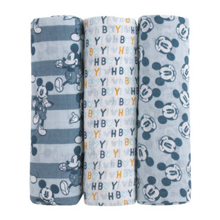 NoJo Disney Mickey Mouse 3 Piece Muslin Swaddle Baby Blanket Set (Set of 3)