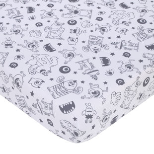 NoJo Disney Monsters, Inc. Cutest Little Monster Gray, and White Nursery Fitted Crib Sheet