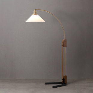 NOVA OF CALIFORNIA Melmar Chairside Arc Floor Lamp - Weathered Brass and Walnut, Dimmer Switch, V-Base