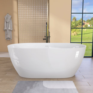 ZEAFIVE 67'' x 29.5'' Freestanding Soaking Acrylic Bathtub Modern Stand Alone Tub Gloss White