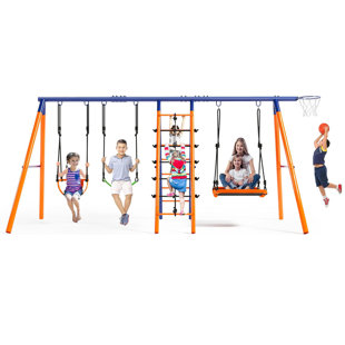 DREAMDWELL HOME 6 in 1 Multifunction Kids Metal Swing Set for Outdoor Backyard-700 lbs Heavy Duty Extra Large Swing