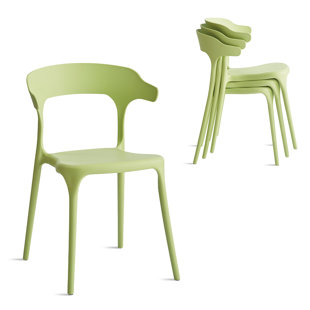 XDECO Nara Modern Stackable Dining Chair Set, No Assembly, Plastic Chair, Patio Chair, Suitable for Indoor and Outdoor Cafes and Restaurants (Set of 4)