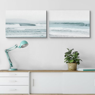 IDEA4WALL Coastal Beach " Ocean Waves On Washed Out Beach Nature Nautical Coastal " 2 - Pieces