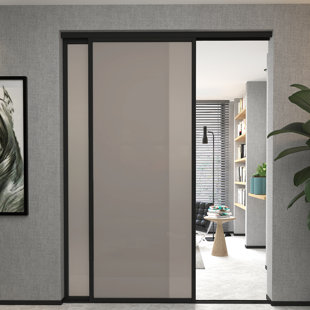 DOORS22 2 Panel Smoked Frosted Glass Sliding Room Divider – Aluminum Frame with Silent Glide Technology