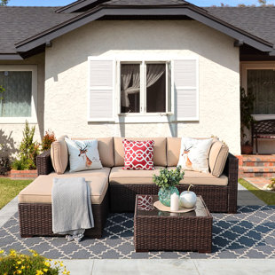 LATITUDE RUN® Aisen 5 Piece Rattan Sectional Seating Group with Cushions