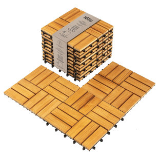 BME Teak Wood Interlocking Deck Tiles (Pack of 10) - 12 Slats