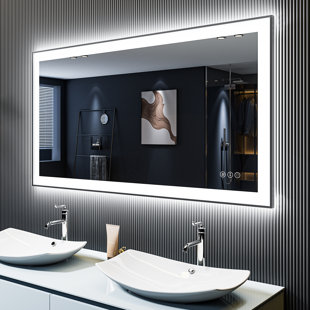 ORREN ELLIS Aevar Space Aluminum Framed Front & Back LED Lighted Anti-fog Tempered Glass Bathroom/ Vanity Mirror