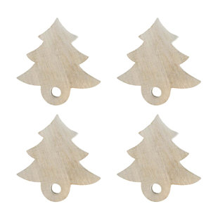 Foreside Home & Garden Set of 4 Tree Boards Whitewash Wood with Leather Tie