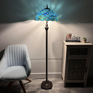 ASTORIA GRAND Tiffany Floor Lamp Blue Stained Glass Crystal Beans Metal Base LED bulbs Included 16"W*16"D*64"H