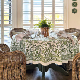 DECOR MANTRA Green Chintz Round Tablecloth