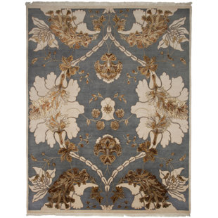 SHALOM BROTHERS Jewel Handmade Hand-Knotted Wool Light Blue Rug