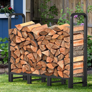 ARLMONT & CO. Jepson 4ft Firewood Log Rack Outdoor Indoor Heavy Duty Wrought Iron Fire Wood Holder Outdoors Stand