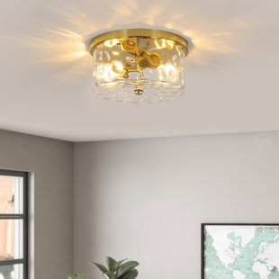 BREAKWATER BAY Alixandra 2-Light Flush Mount Ceiling Light With Clear Hammered Glass