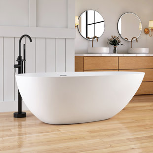 MEDUNJESS 67'' Freestanding Soaking Bathtub Solid Surface Stone Resin Freestanding Tub