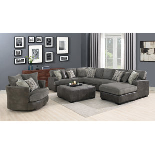 EMERALD HOME FURNISHINGS Hostivice 6 - Piece Upholstered Sectional Set With Swivel Chair And Ottoman