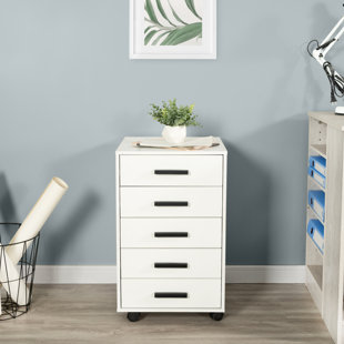 MILLWOOD PINES Modern 5 Drawer Dresser Cabinet with Fashionable Handles, Swivel Casters, Small Wooden Drawer