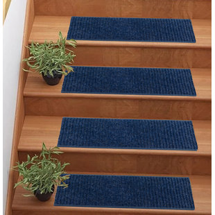 PURHOME Non-Slip Washable Tough Striped Blue Design Stair Treads for Outdoor 9" x 36" (Set of 13)