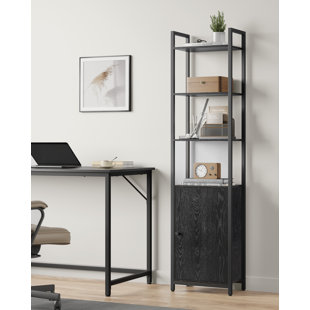 BOROUGH WHARF 6-Tier Bookcase, Tall Bookshelf With Door, Metal Frame, Adjustable Shelves, 24 X 40 X 159.5 Cm, Living Room Bedroom, Ebony Black And Ink Black