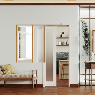 DOOOLI Sliding Pocket Door - Frosted Glass Design -Maufacture Wood With Hardware