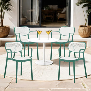 WILDON HOME® Diletto Outdoor/Indoor Patio PE Rattan Stacking Dining Armchair (Set of 4)