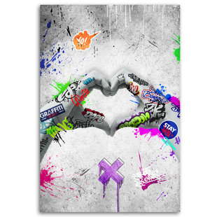 LARK MANOR Leinwanddruck, Street Art Heart - Leinwanddruck - Gewickelte Leinwand
