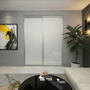 DOORS22 2 Panel Frosted Glass Sliding Room Divider - Aluminum Frame with Silent Glide technology
