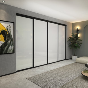 DOORS22 4 Panel Frosted Glass Sliding Closet - Aluminum Frame with Silent Glide Technology