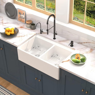 ALWEN 33'' L Farmhouse / Apron Double Bowl Ceramic Kitchen Sink