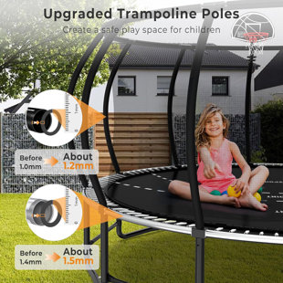 SAPPHOME 16FT Colorful Trampoline For Kids, Outdoor Recreational Trampolines With Basketball Hoop & Enclosure Net