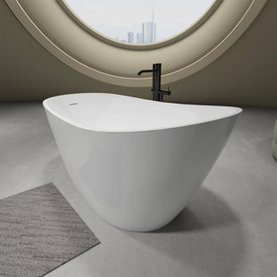 SOTUBX 59" x 30" Free Standing Tub Black Acrylic Freestanding Bathtub Soaking Bath Tub A29