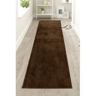 PURHOME Custom Size Trellis Bordered Design Brown Washable Slip Resistant Medium Pile Hallway Rug