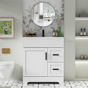 WADE LOGAN® Breonica 30" Single Bathroom Vanity with Ceramic Sink Top, Zinc Alloy Faucet, Soft-Close Doors